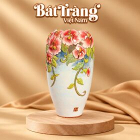 Bình hoa trang trí cao cấp hoạ tiết Vườn Hoa Anh Thảo đắp nổi vẽ vàng màu trắng BT-LH151