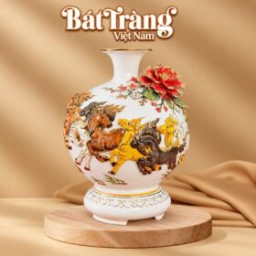 Bình hút lộc đắp nổi vẽ vàng cao cấp Kim Ngọc Mã Đáo Thành Công BT-BHL125