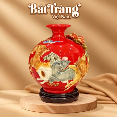 Bình hút lộc Mã Đáo Thành Công hoạ tiết đắp nổi men màu đỏ BT-BHL131 - Ảnh đại diện