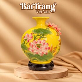 Bình hút lộc men màu vàng hoa sen đắp nổi Bát Tràng BT-BHL129