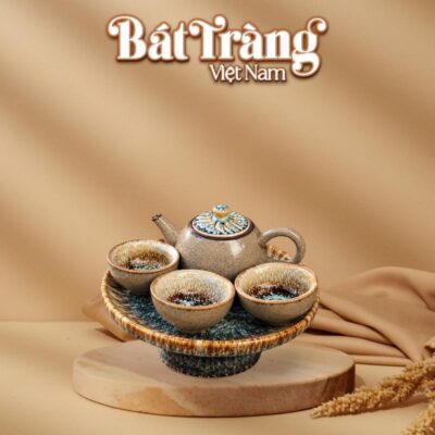 Bộ ấm trà tam ẩm men hoả biến nâu khay tròn có đế BT-AT102 - Ảnh đại diện
