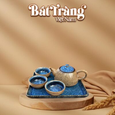 Bộ ấm trà tam ẩm men hoả biến nâu xanh khay vuông có đế BT-AT104 - Ảnh đại diện