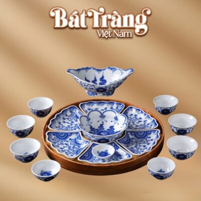 Bộ bát đĩa hoa mặt trời 16 chi tiết kèm bát gà men lam hoạ tiết hoa văn cổ BT-BD157 - Ảnh đại diện