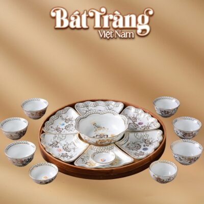 Bộ bát đĩa hoa mặt trời men trắng họa tiết Liên Hoa viền vàng BT-BD154 - Ảnh đại diện